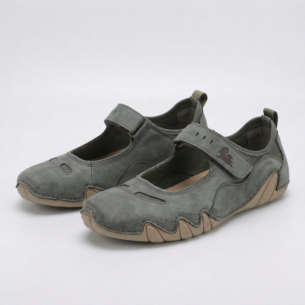 Round Toe Hook and Loop Strap Flats