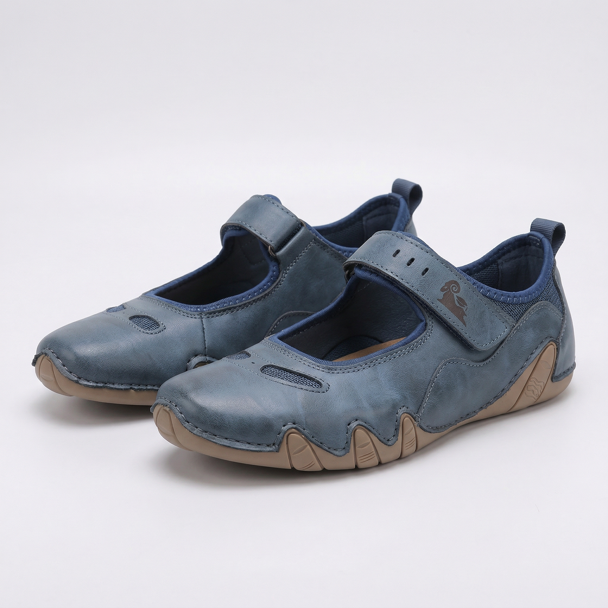 Round Toe Hook and Loop Strap Flats