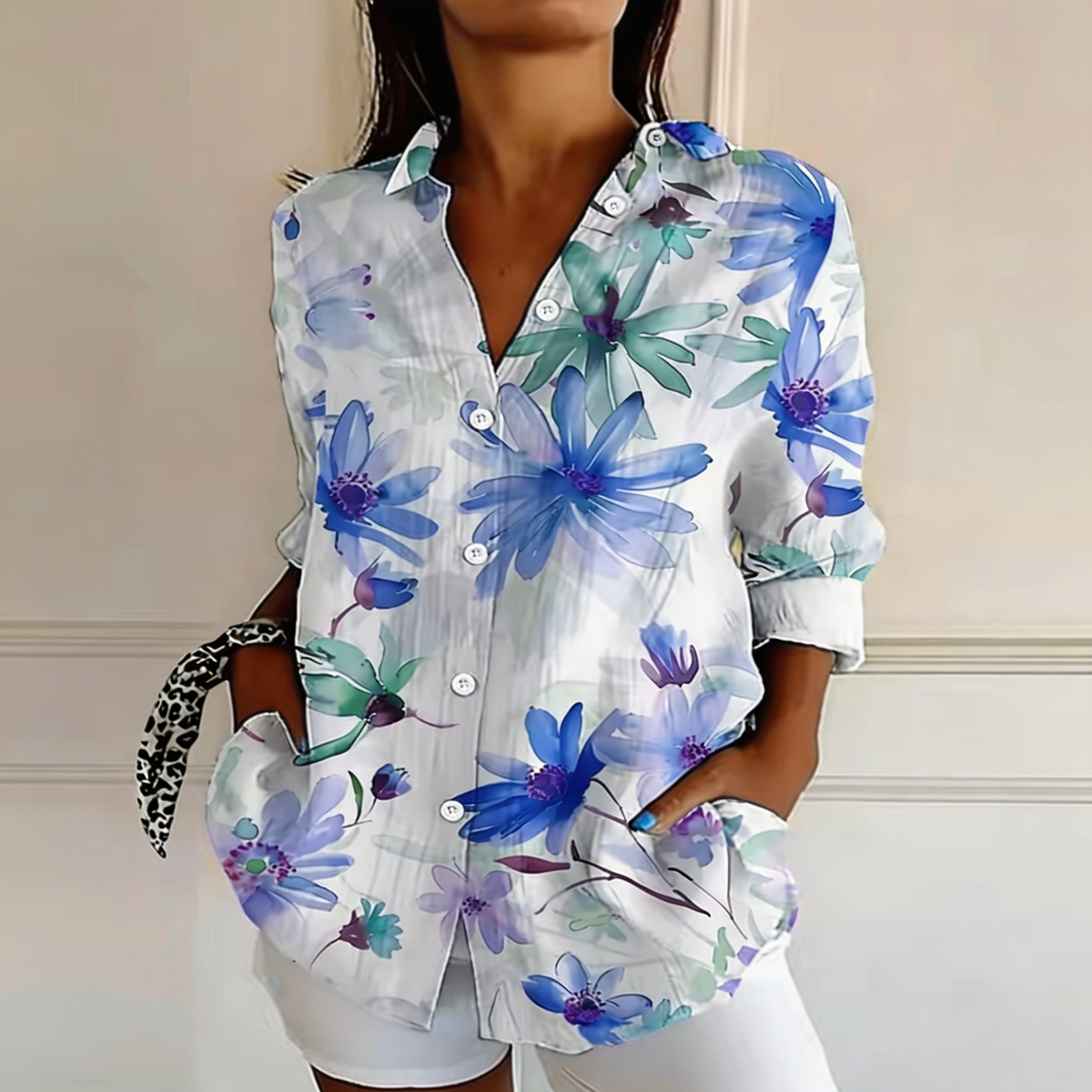 Floral Print Collared Long Sleeve Button Shirt