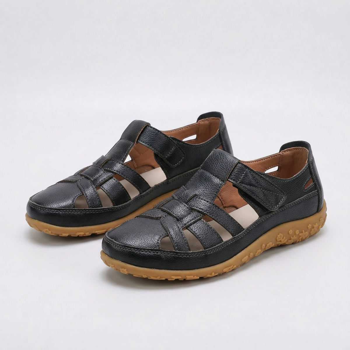 Closed Toe Cut Out Hook and Loop Fisherman Sandals
