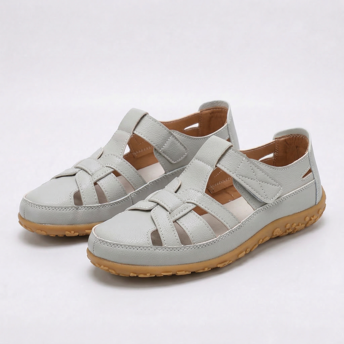 Closed Toe Cut Out Hook and Loop Fisherman Sandals