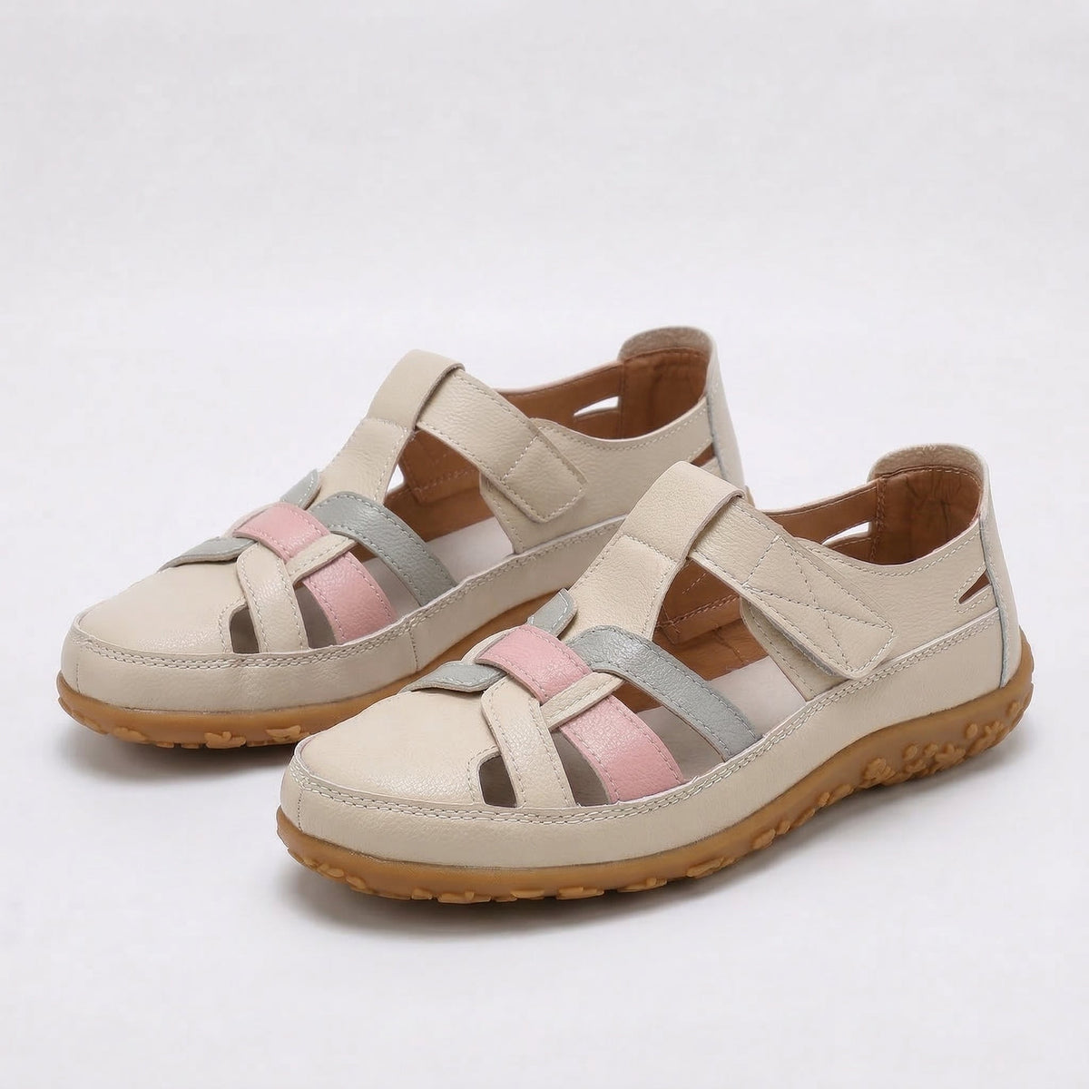 Closed Toe Cut Out Hook and Loop Fisherman Sandals