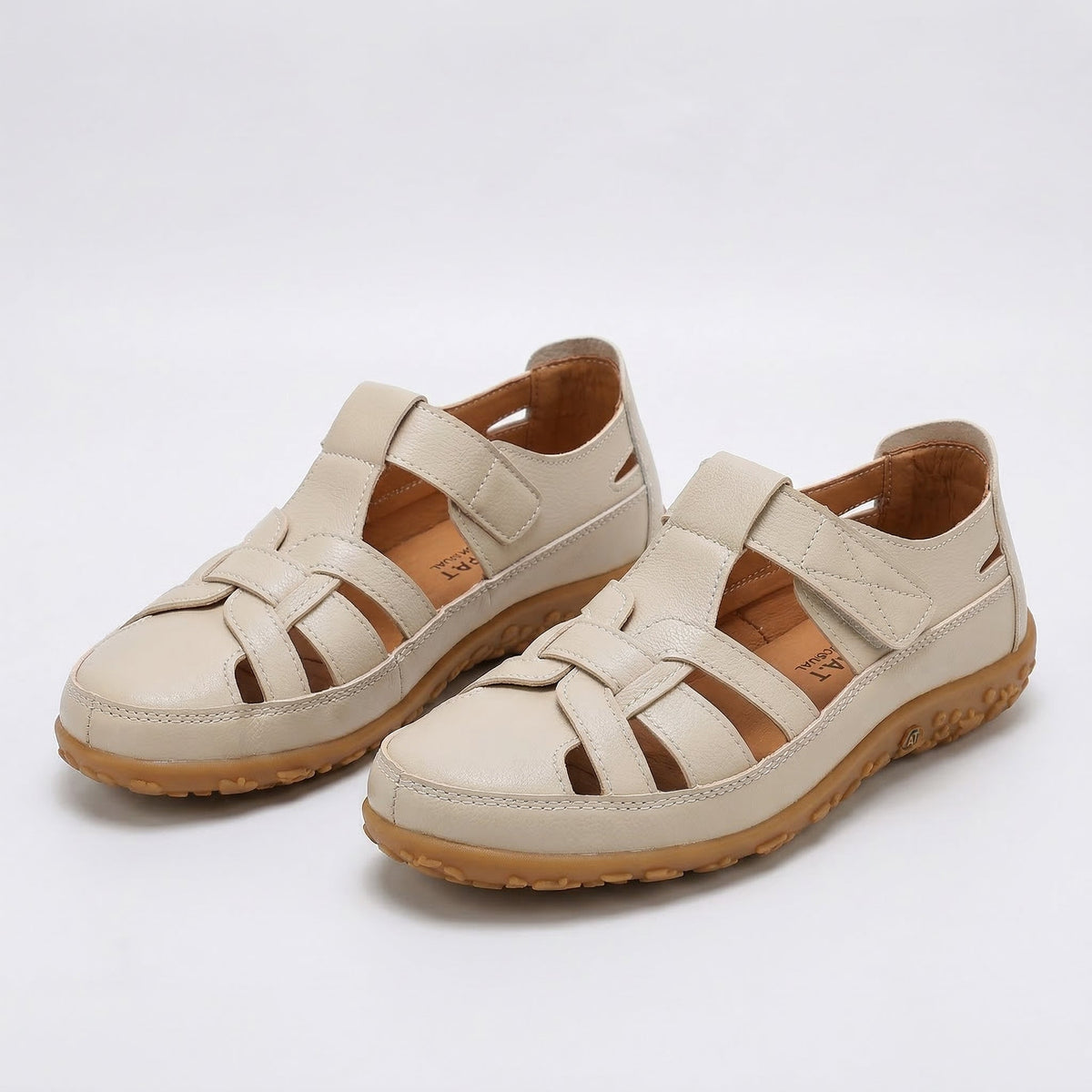 Closed Toe Cut Out Hook and Loop Fisherman Sandals