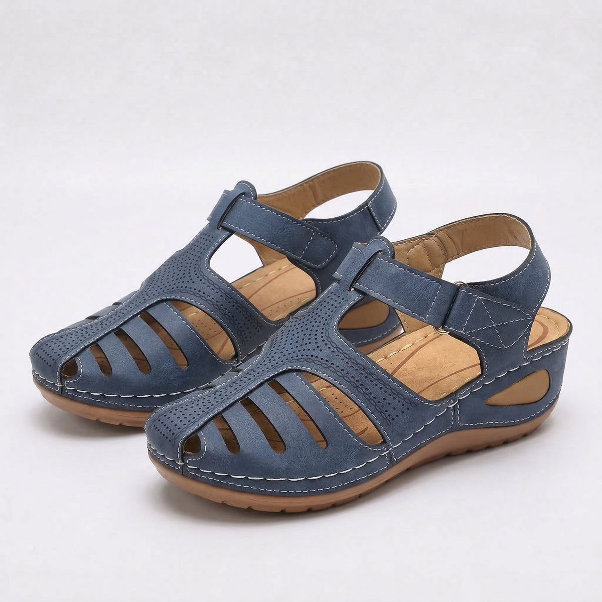 Closed Toe Cut Out Hook and Loop Wedge Sandals