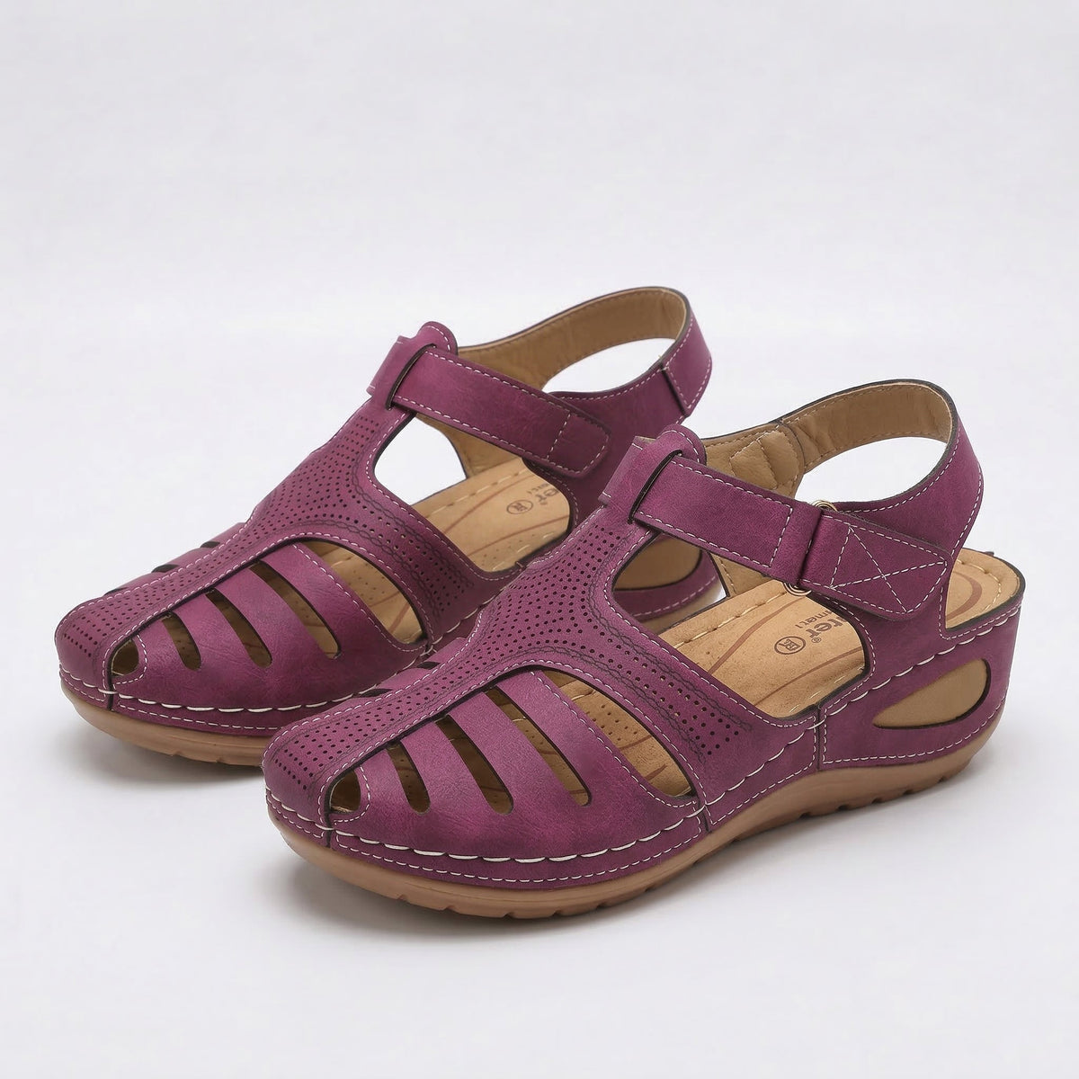 Closed Toe Cut Out Hook and Loop Wedge Sandals