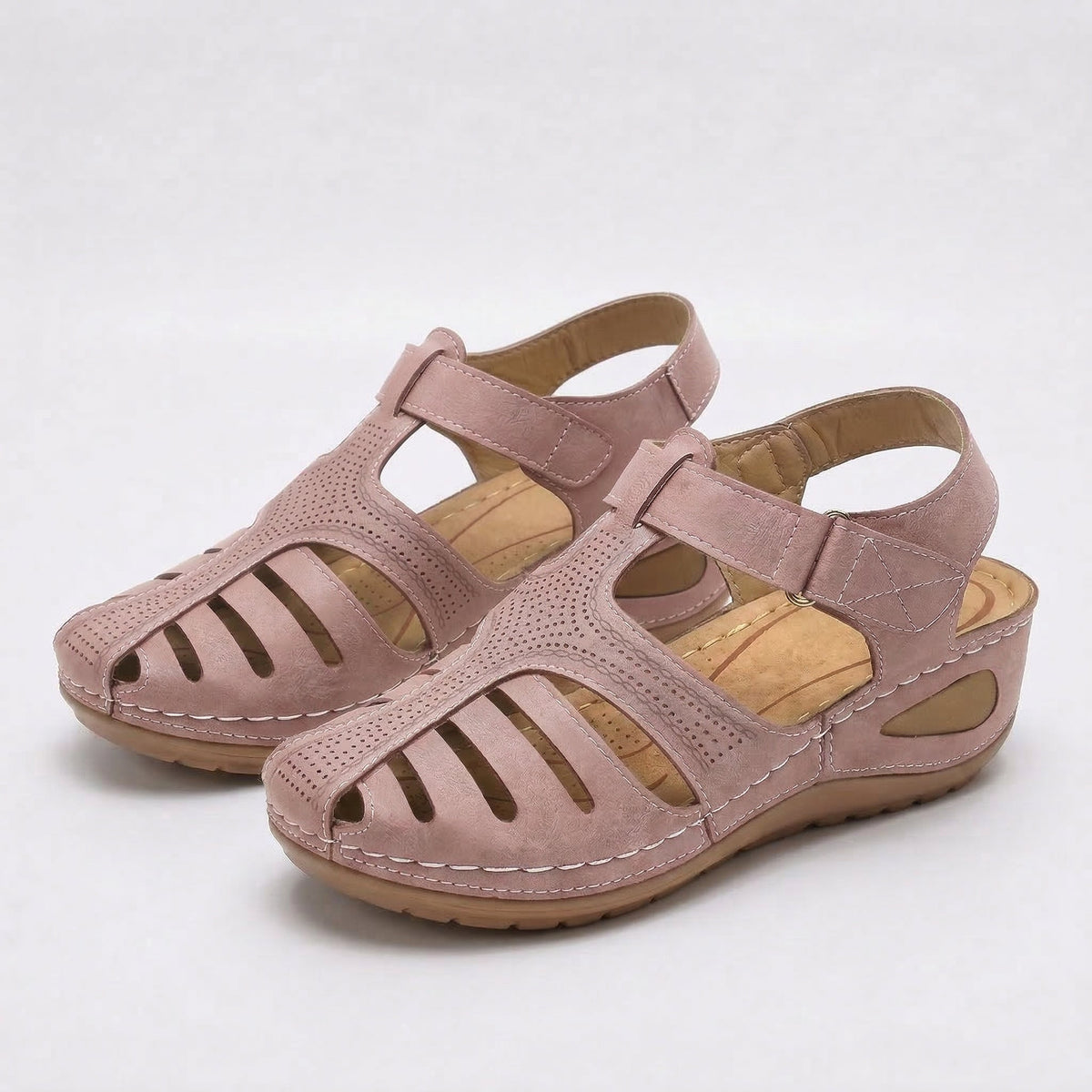 Closed Toe Cut Out Hook and Loop Wedge Sandals