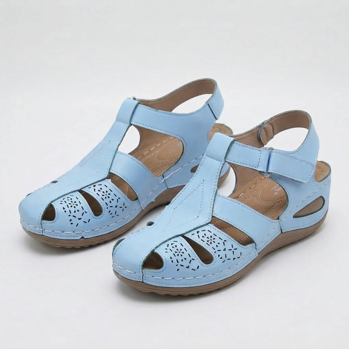 Closed Toe Cut Out Hook and Loop Wedge Sandals
