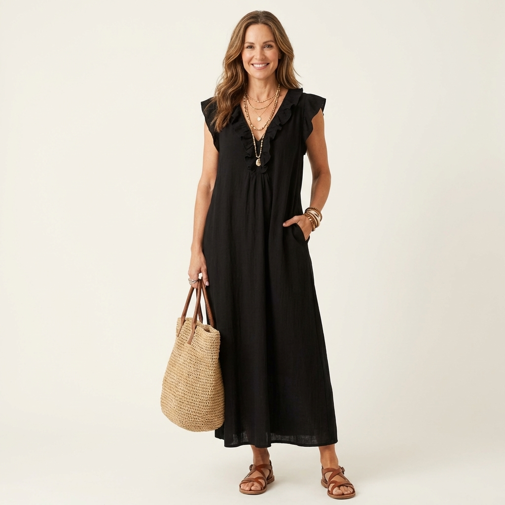 V-Neck Flutter Sleeve Ruffle Maxi Dress Summer 9