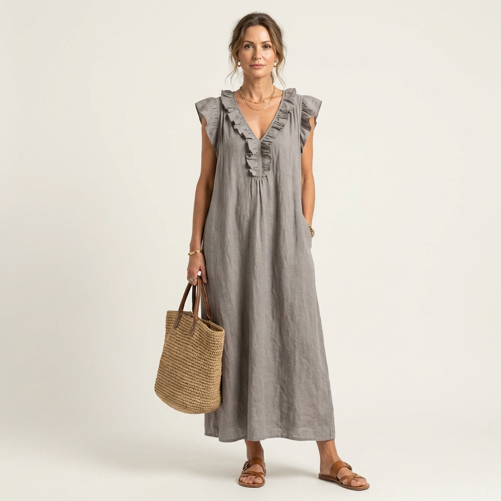 V-Neck Flutter Sleeve Ruffle Maxi Dress Summer