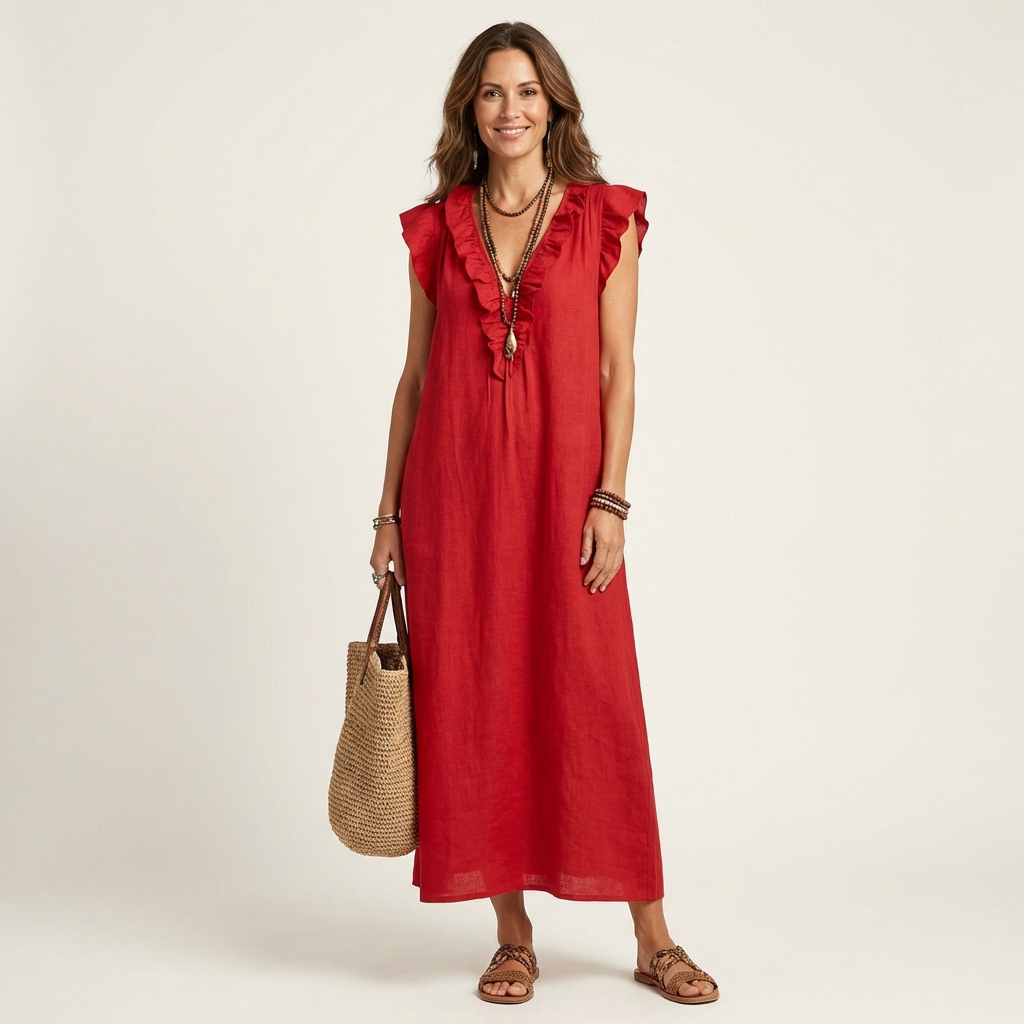 V-Neck Flutter Sleeve Ruffle Maxi Dress Summer 3