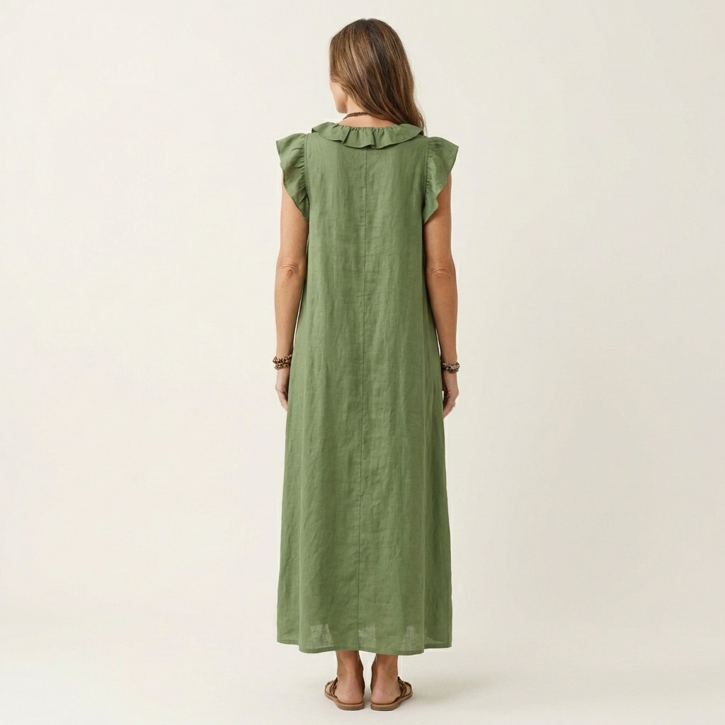 V-Neck Flutter Sleeve Ruffle Maxi Dress Summer 6