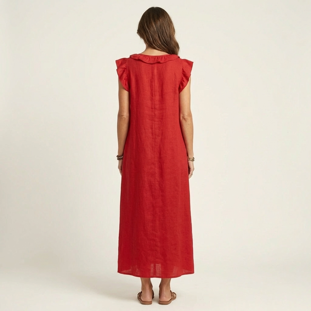 V-Neck Flutter Sleeve Ruffle Maxi Dress Summer 4