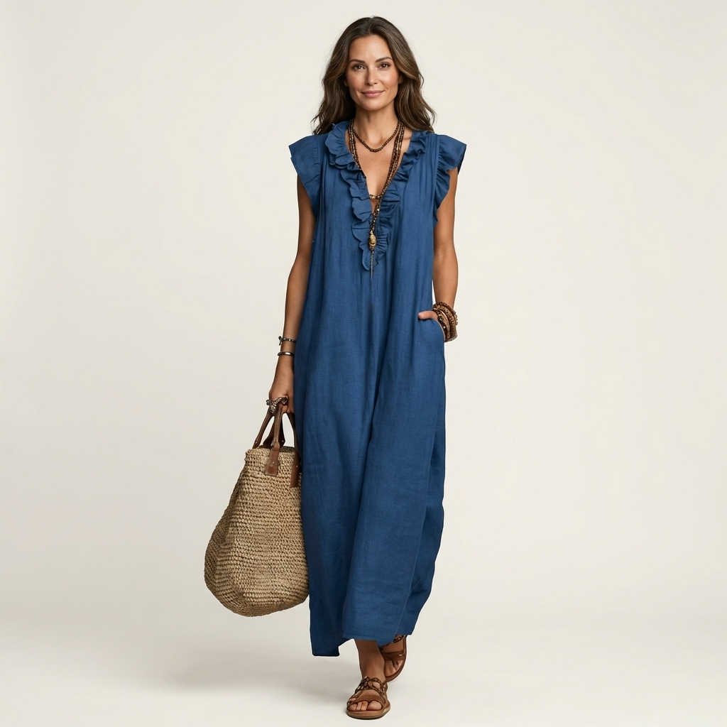 V-Neck Flutter Sleeve Ruffle Maxi Dress Summer 7