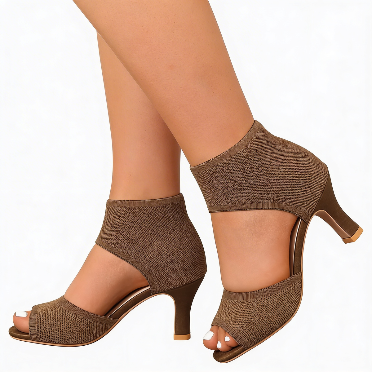 Open Toe Cut Out Kitten Heel Ankle Sandals