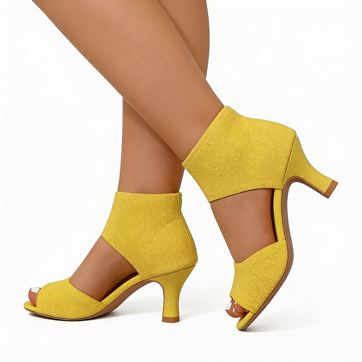 Open Toe Cut Out Kitten Heel Ankle Sandals