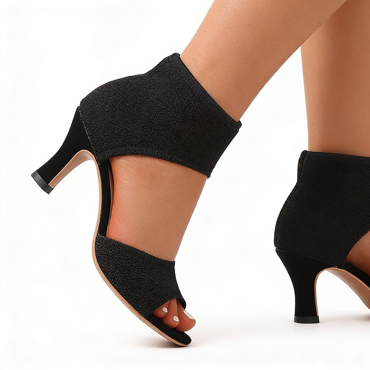 Open Toe Cut Out Kitten Heel Ankle Sandals