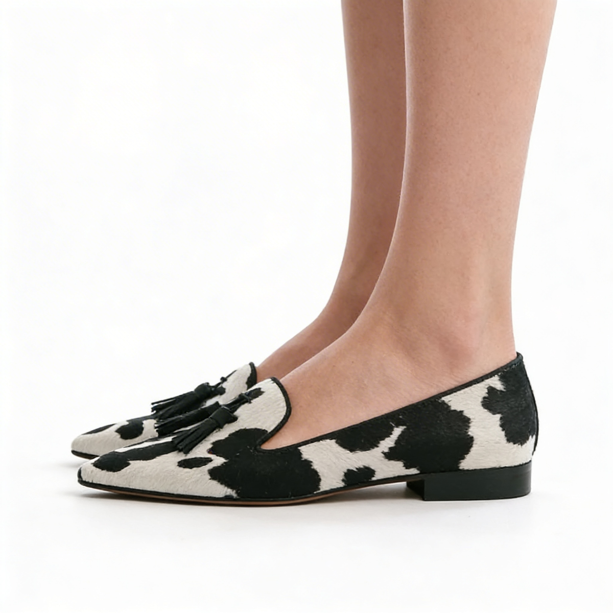 Animal Print Tassel Pointed Toe Loafer Flats