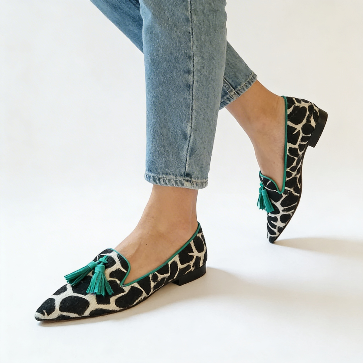 Animal Print Tassel Pointed Toe Loafer Flats