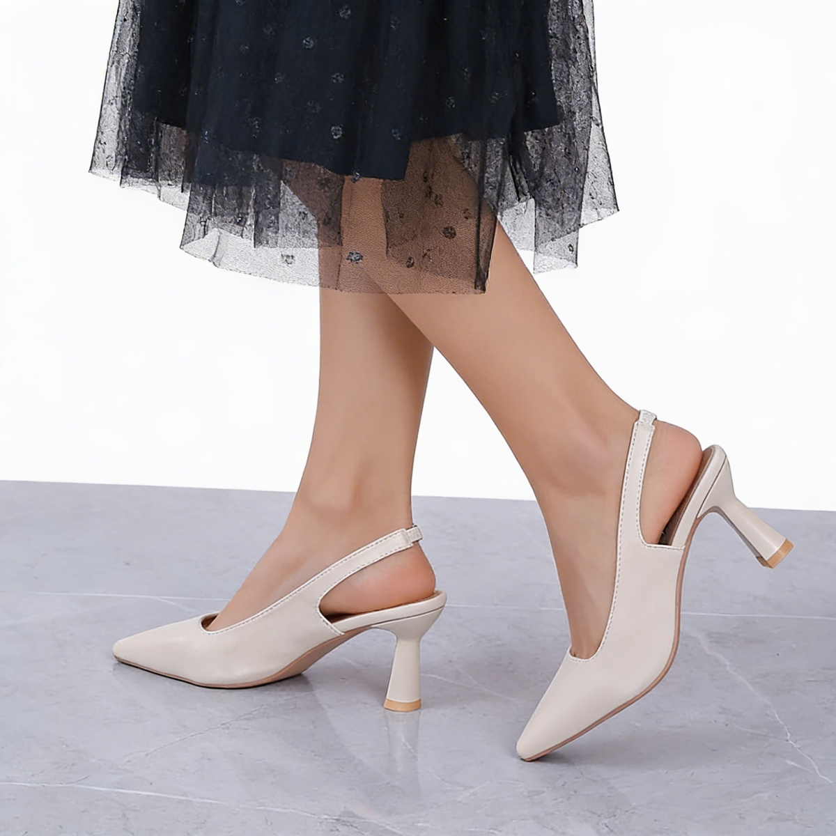 Pointed Toe Slingback Flared Stiletto Heel Pumps 3
