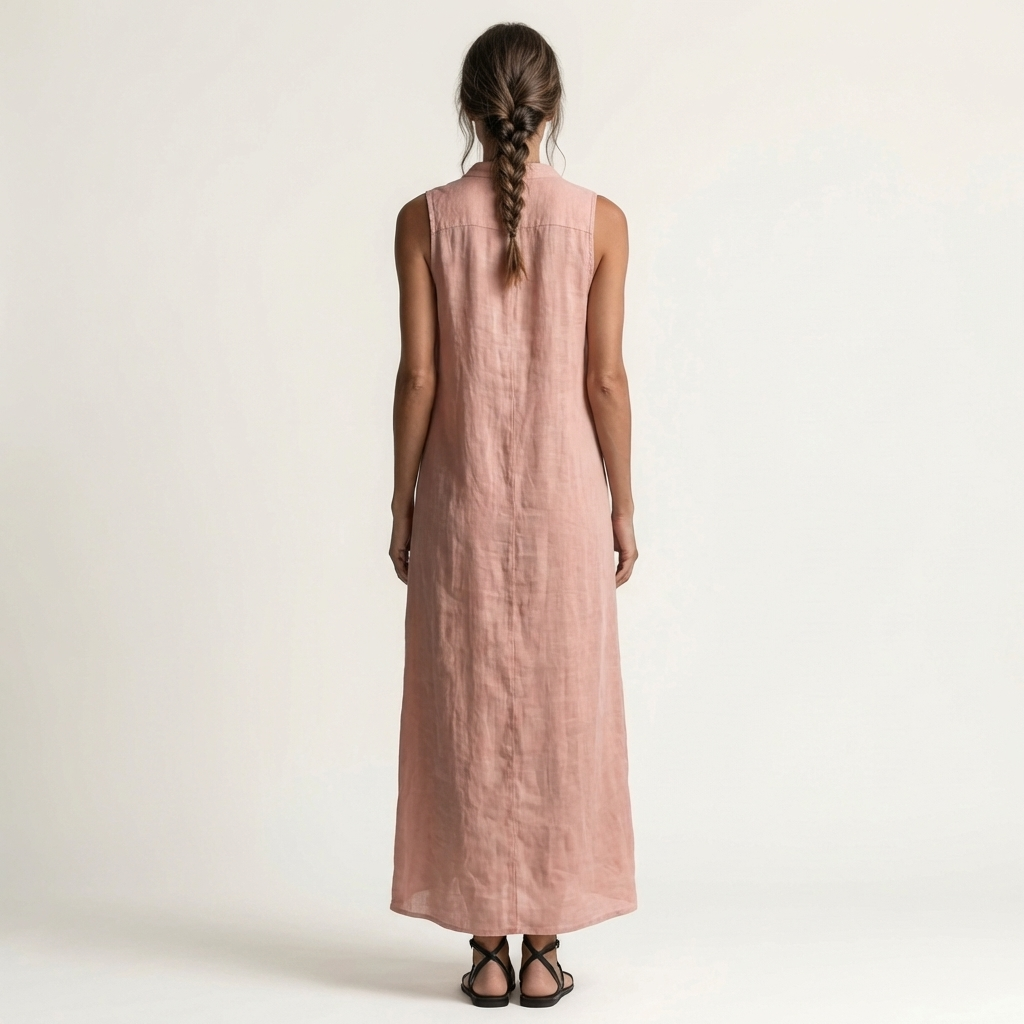 Collared Button Front Sleeveless Maxi Shirt Dress