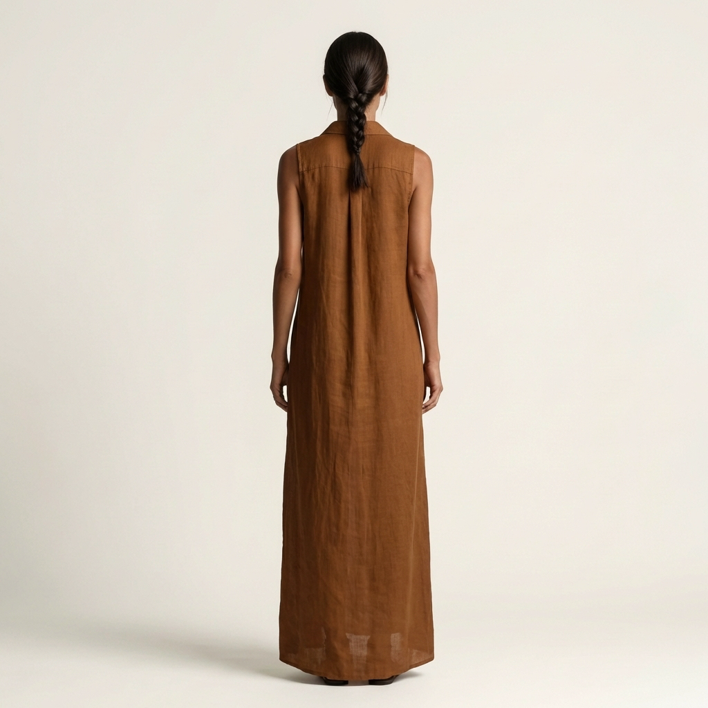 Collared Button Front Sleeveless Maxi Shirt Dress