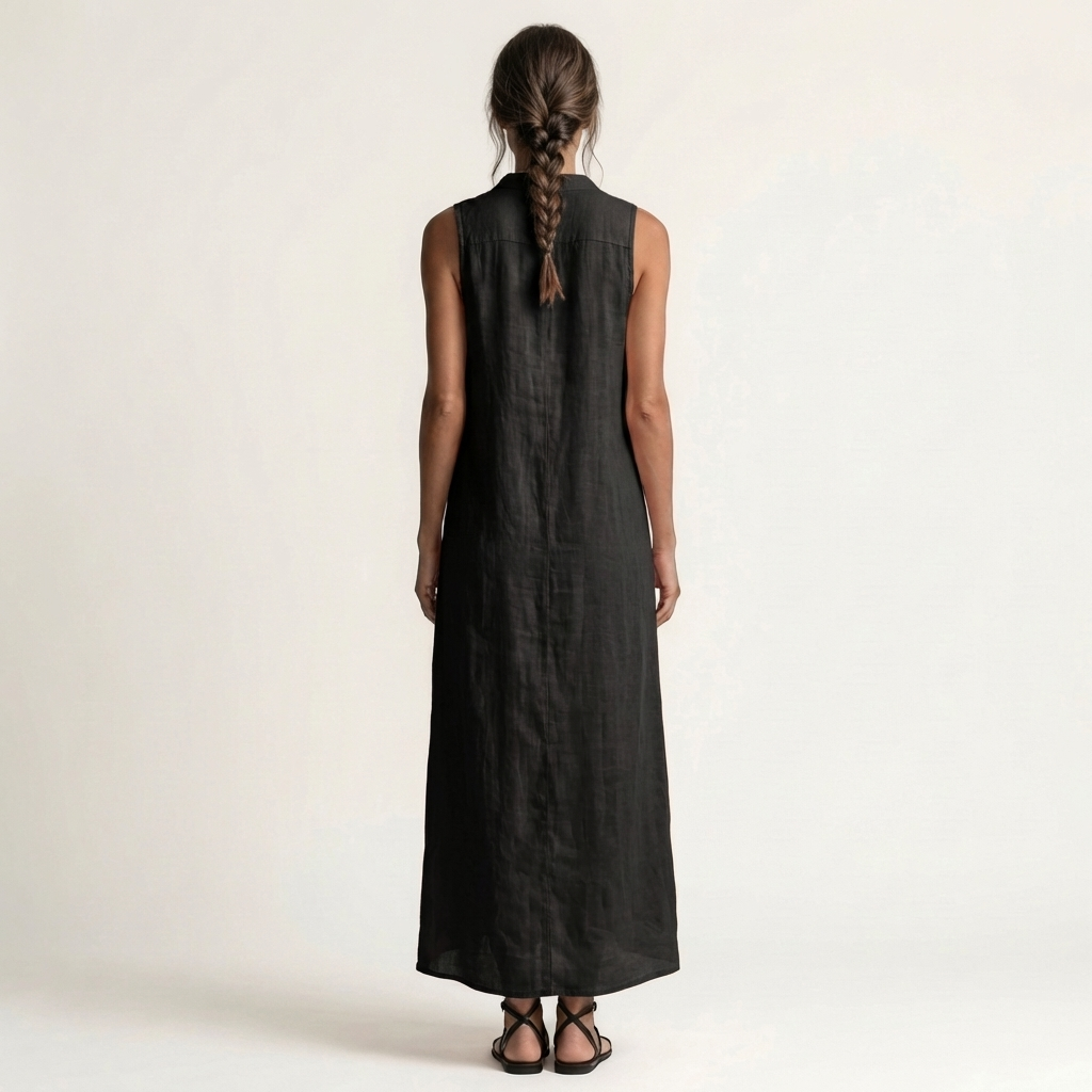 Collared Button Front Sleeveless Maxi Shirt Dress