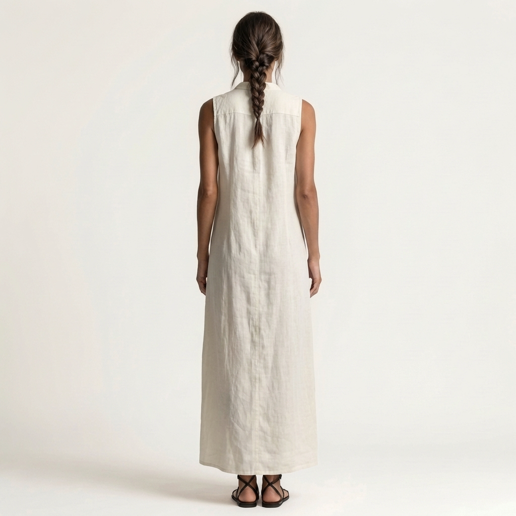 Collared Button Front Sleeveless Maxi Shirt Dress