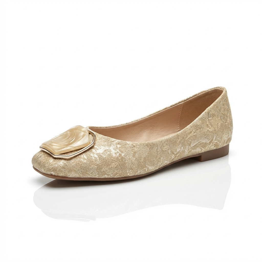 Square Toe Buckle Ornament Flat Ballet Shoes