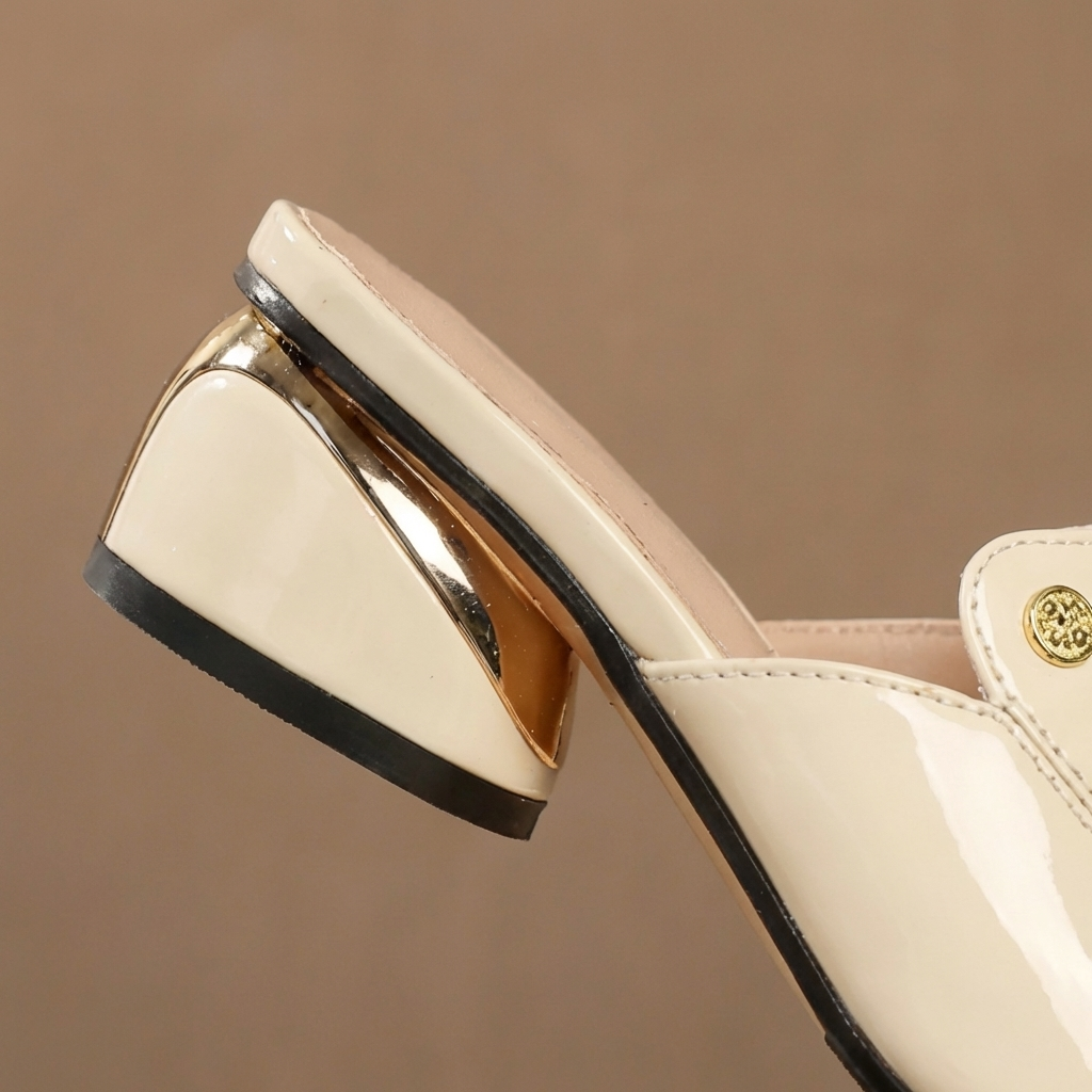 Peep Toe Block Heel Patent Look Slide Mules