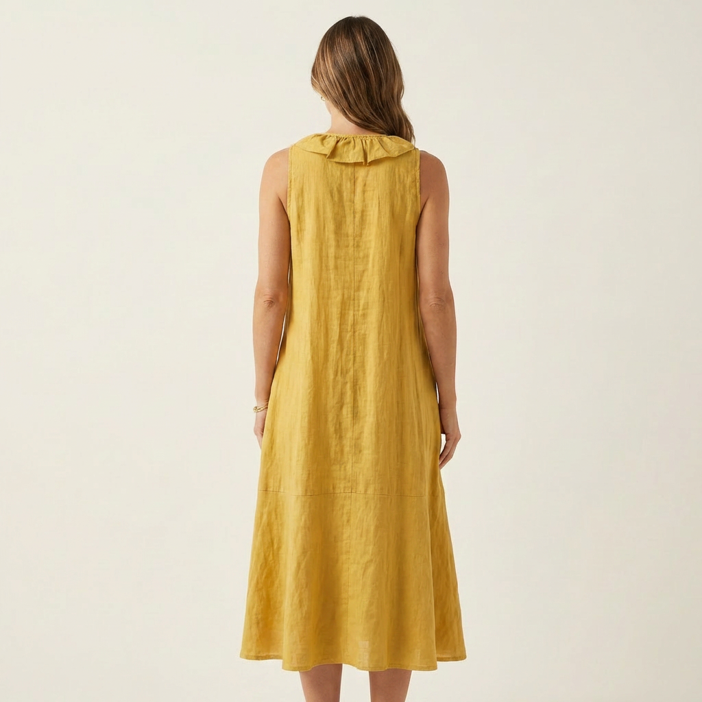 Ruffle Front V-Neck Sleeveless A-Line Maxi Dress