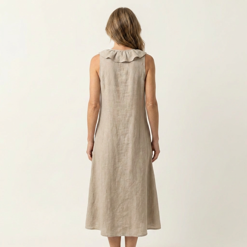 Ruffle Front V-Neck Sleeveless A-Line Maxi Dress