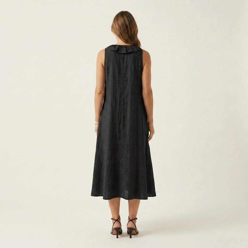 Ruffle Front V-Neck Sleeveless A-Line Maxi Dress