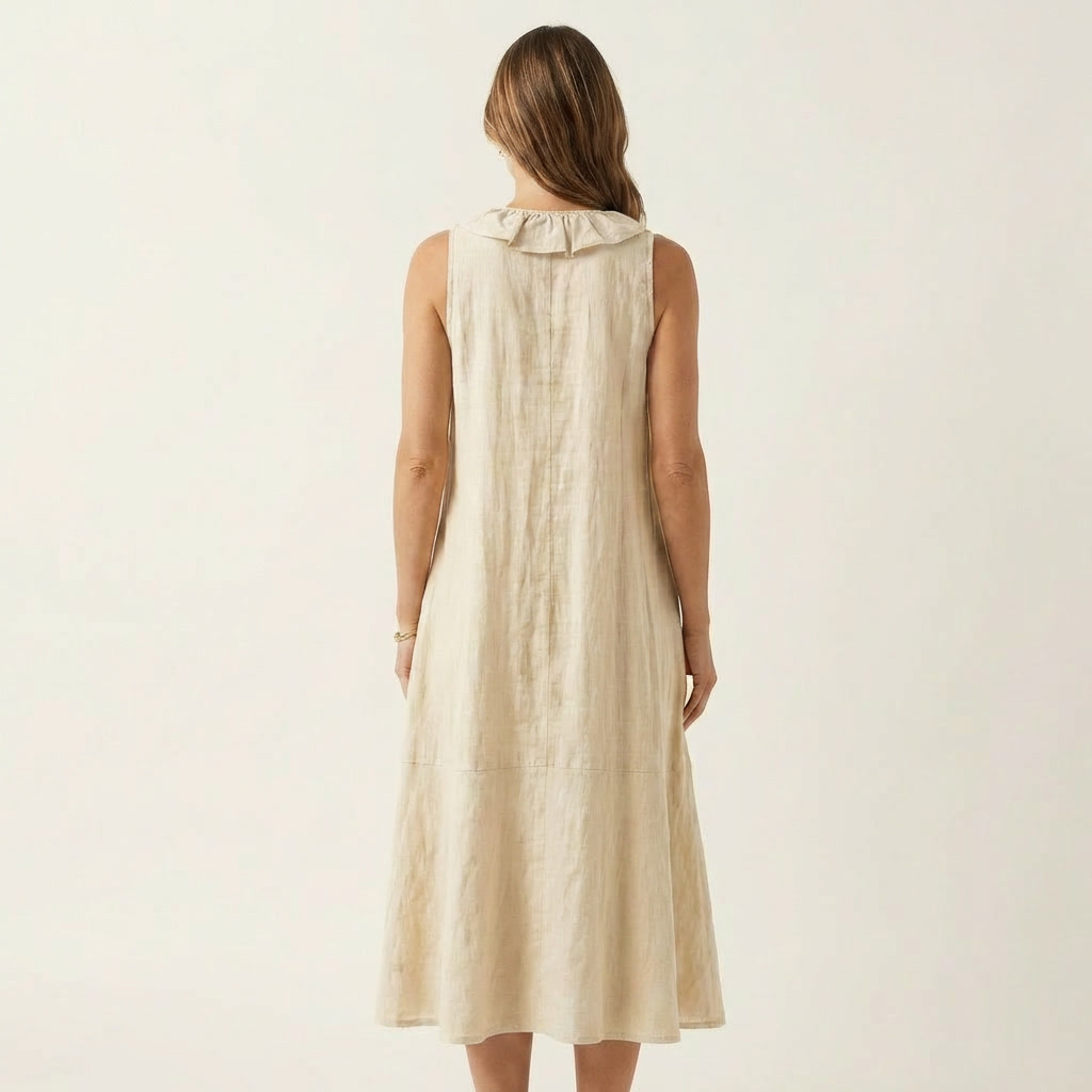Ruffle Front V-Neck Sleeveless A-Line Maxi Dress