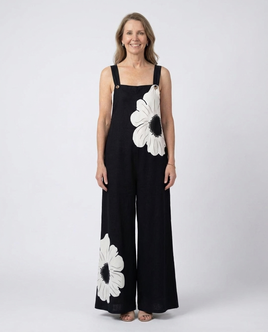 Floral Print Square Neck Wide Leg Jumpsuit