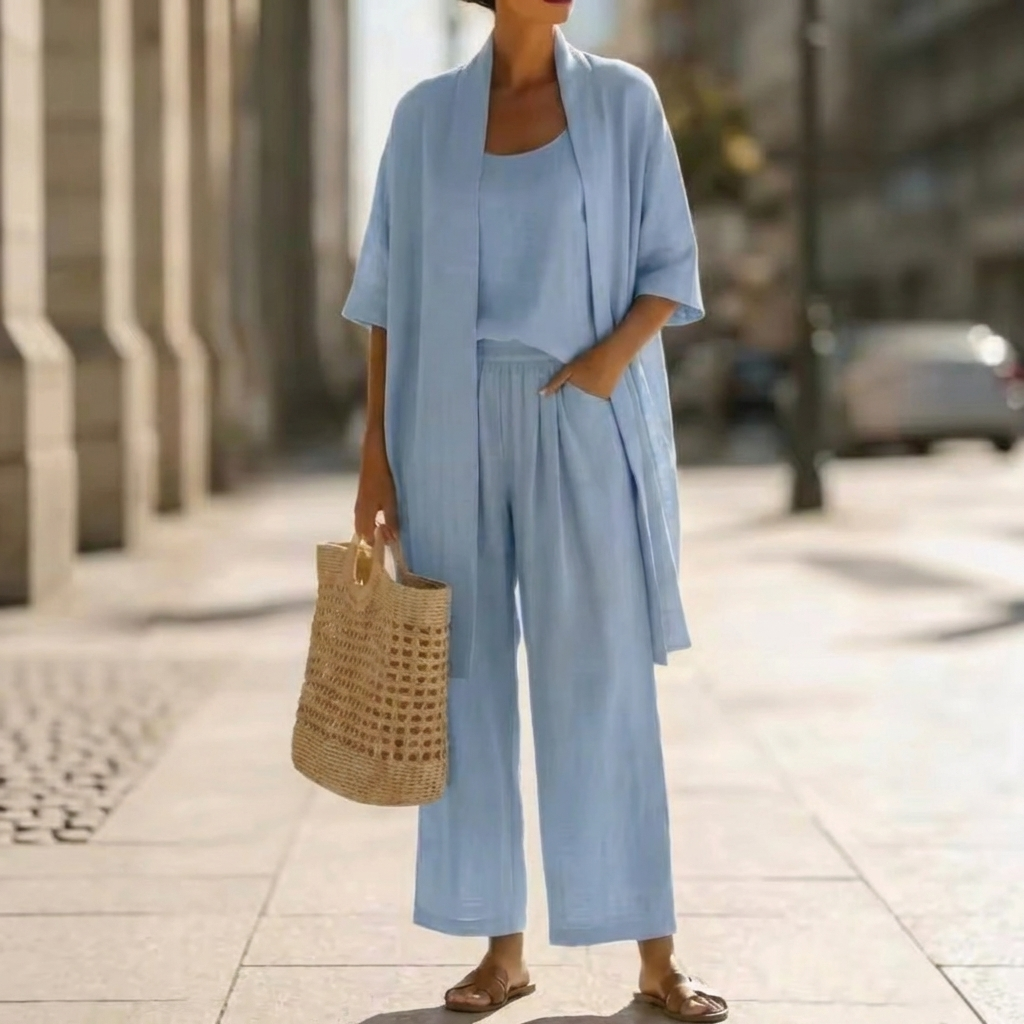 Open Front Cardigan Tank and Wide Leg Pants Three Piece Set