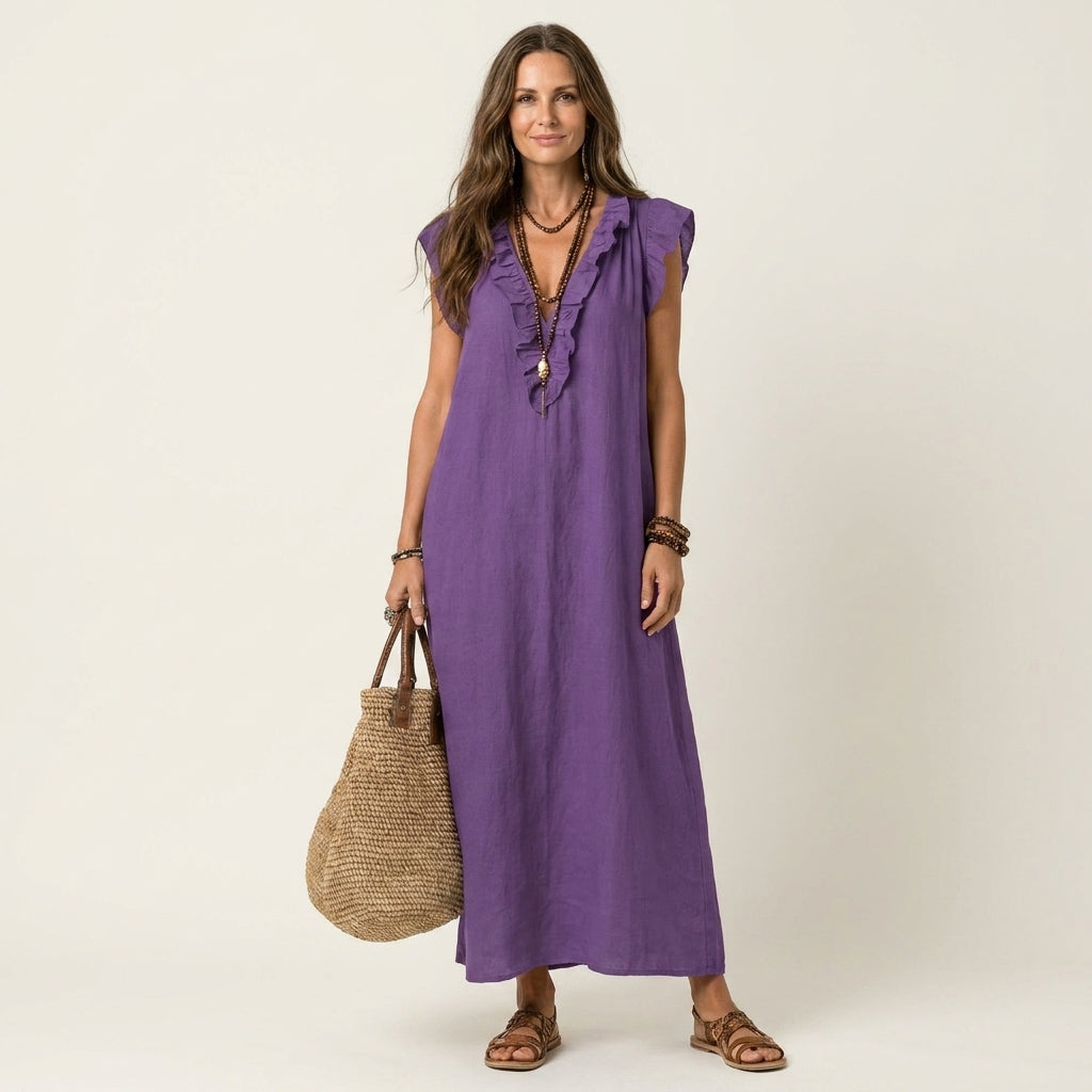 V-Neck Flutter Sleeve Ruffle Maxi Dress Summer 15