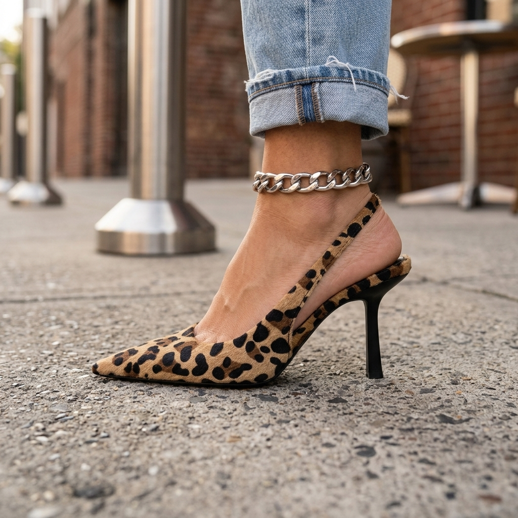 Leopard Print Pointed Toe Slingback Stiletto Heel Pumps