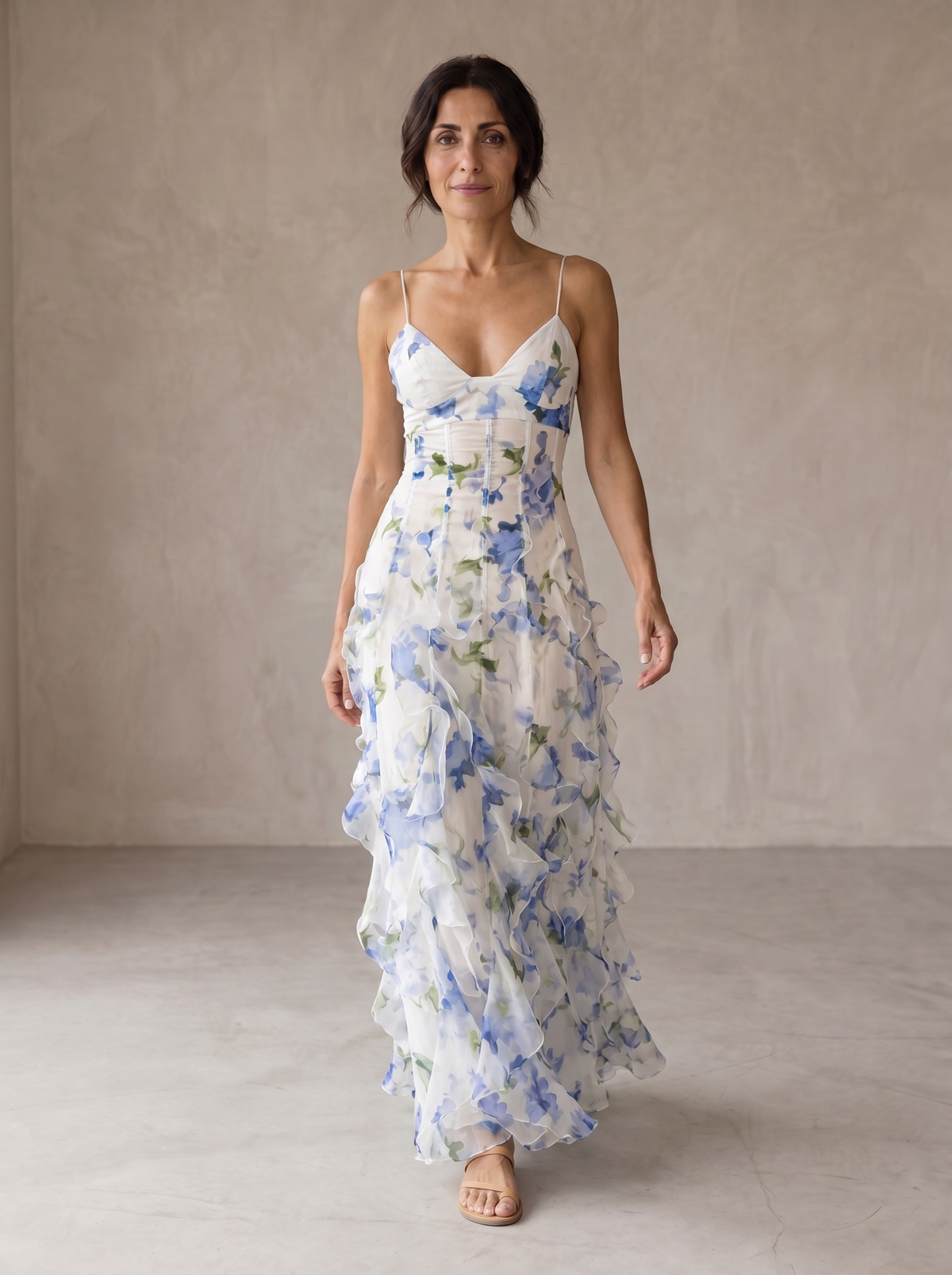 Floral Spaghetti Strap Ruffle Tiered Maxi Dress