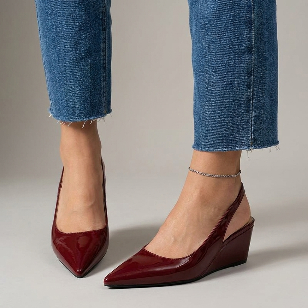 Pointed Toe Patent Slingback Wedge Pumps 2