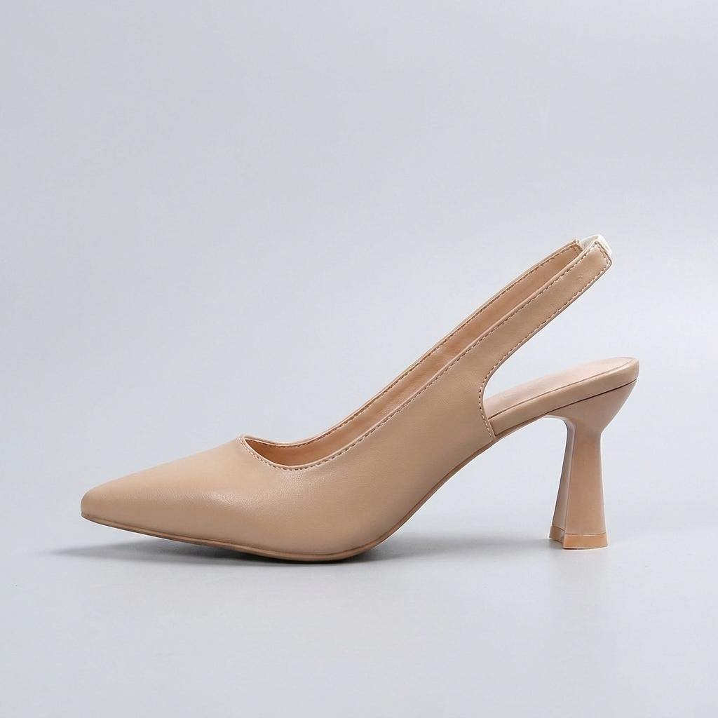 Pointed Toe Slingback Flared Heel Pumps