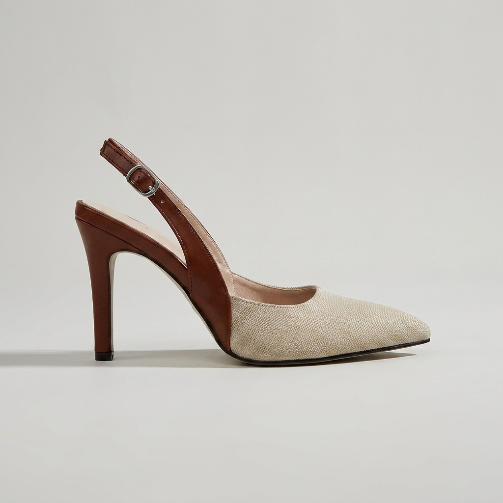 Pointed Toe Contrast Heel Slingback Stiletto Pumps