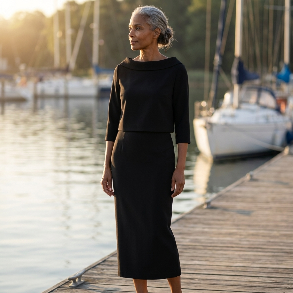 Cowl Neck Top and Straight Midi Skirt Two Piece Set