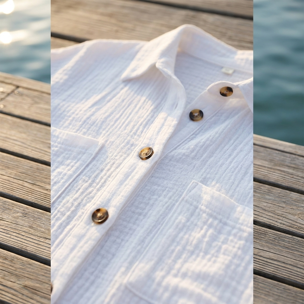 Textured Gauze Button Front Short Sleeve Shirt Dress