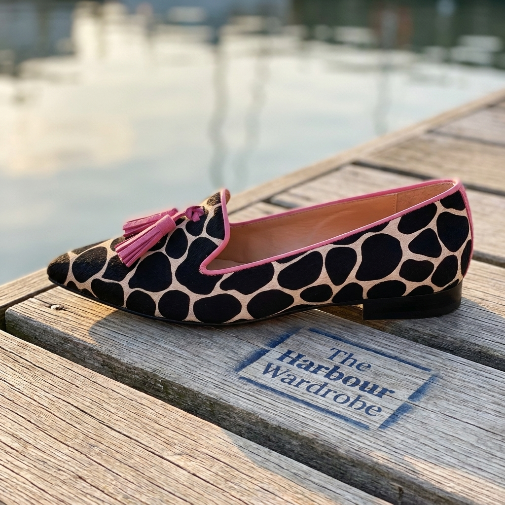 Spotted Print Pointed Toe Tassel Loafers