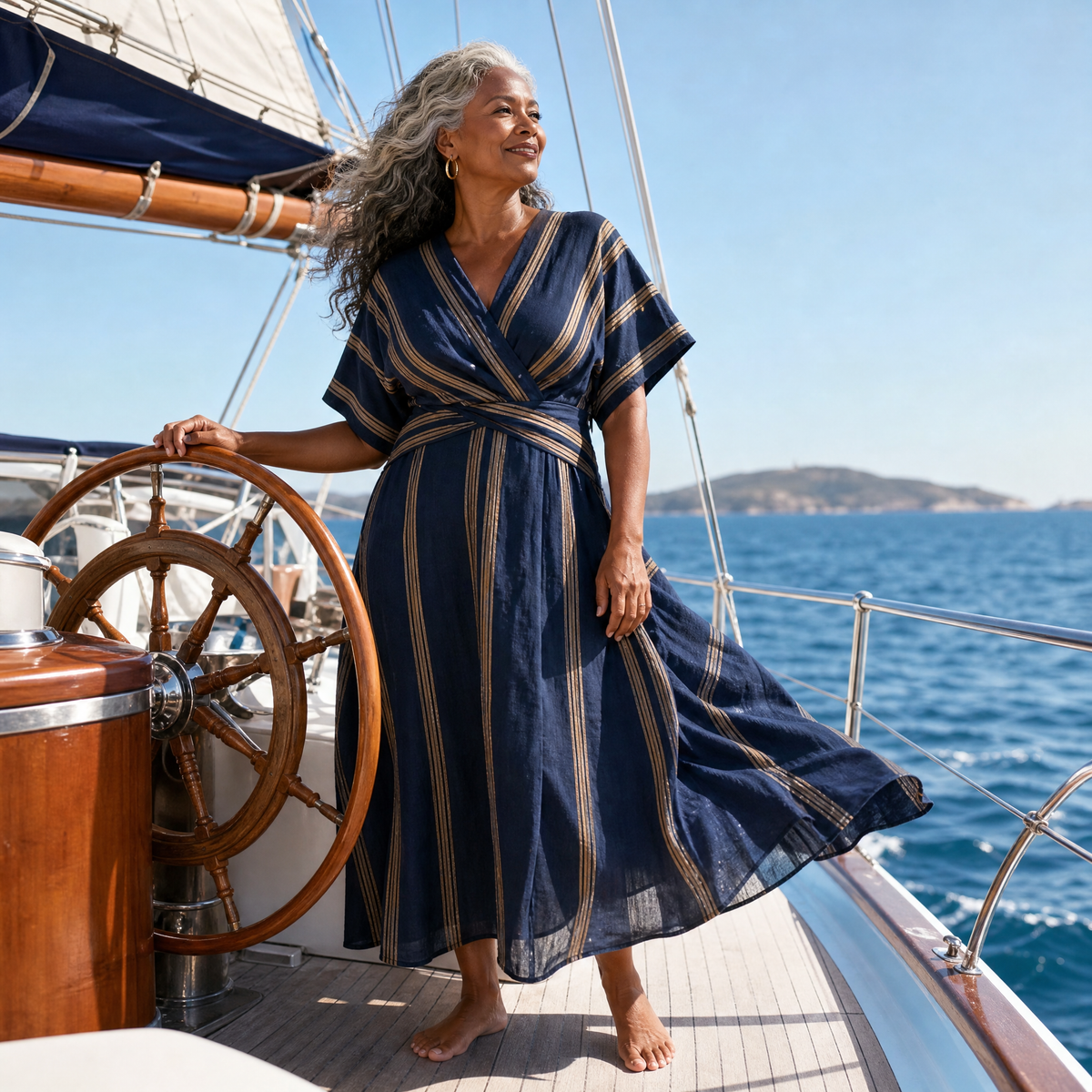 Striped V-Neck Kimono Sleeve Tie Waist Maxi Dress