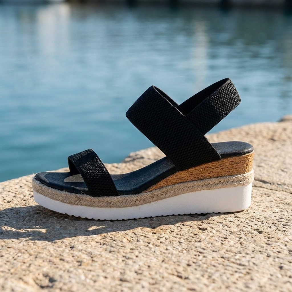 Open Toe Elastic Ankle Strap Espadrille Wedge Sandals