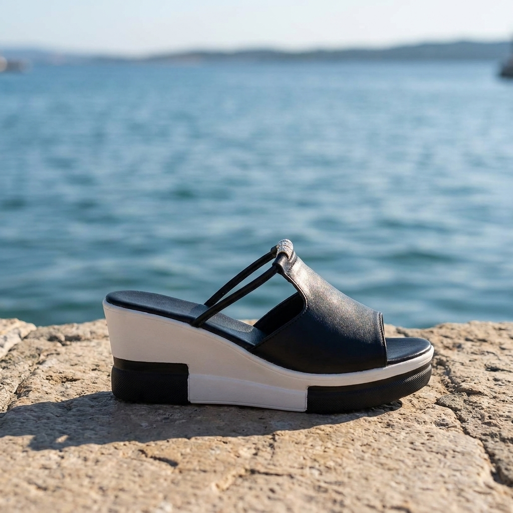 Open Toe T-Strap Wedge Platform Mules
