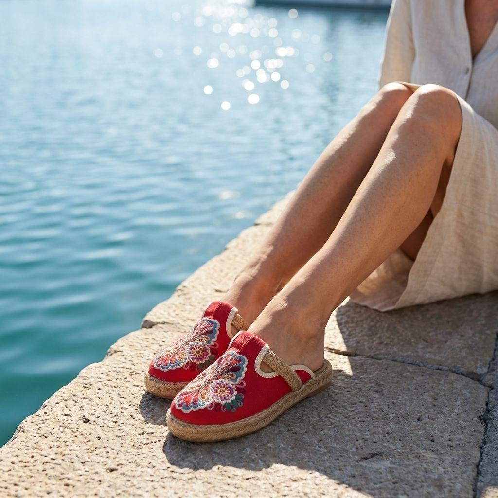Floral Embroidered Closed Toe Backless Espadrille Mules