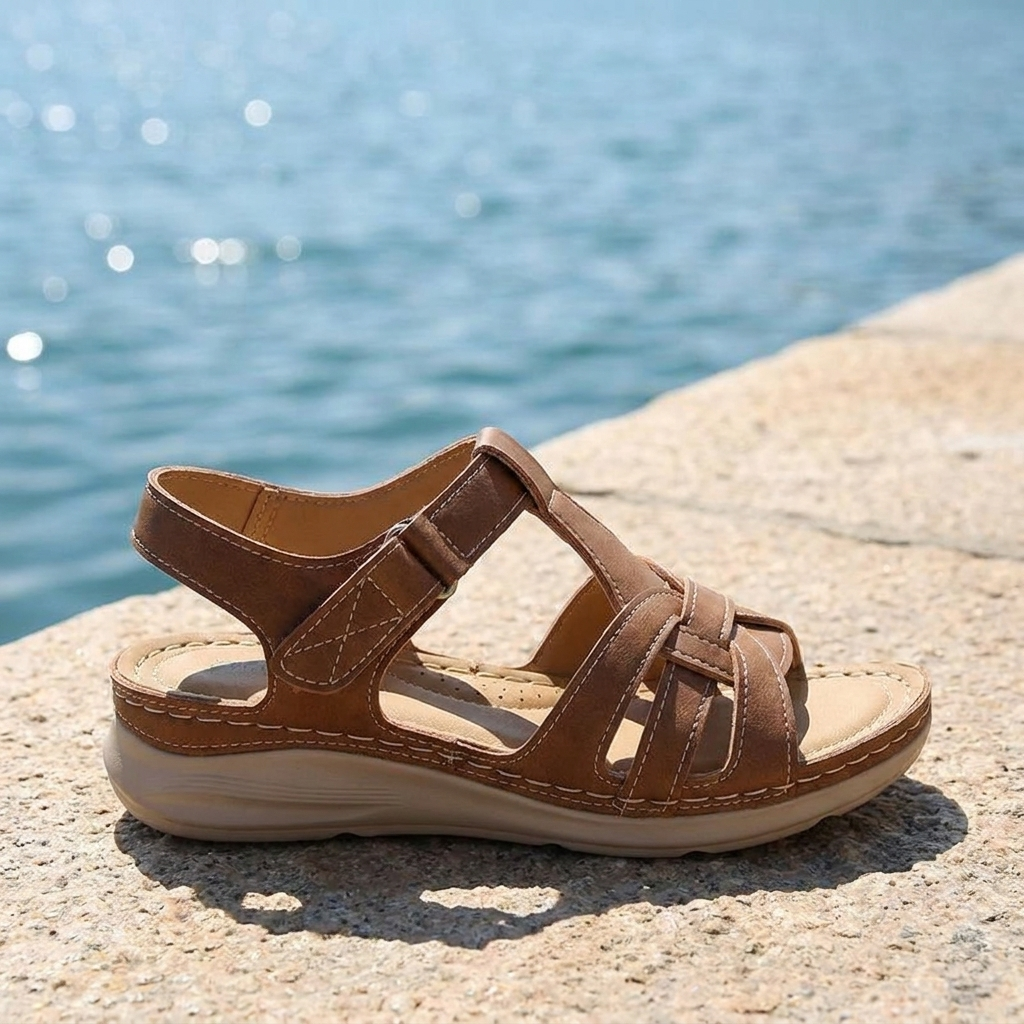 Caged Hook and Loop Strap Wedge Sandals