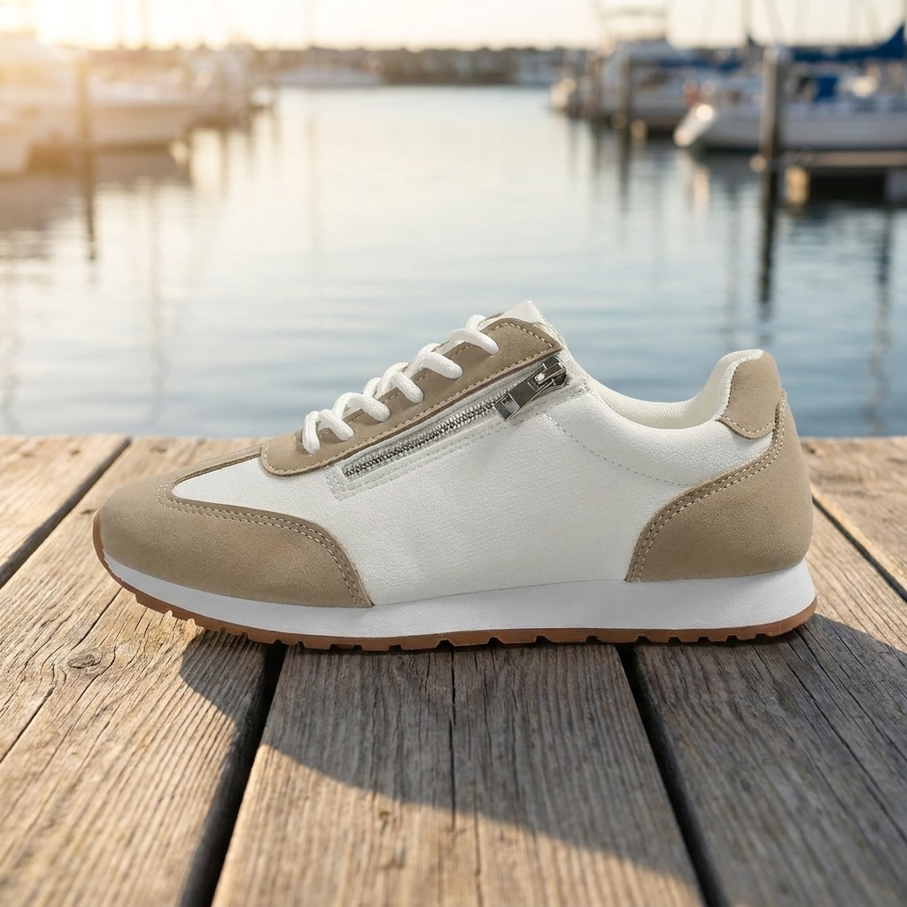 Two Tone Lace Up Side Zip Low Top Sneakers